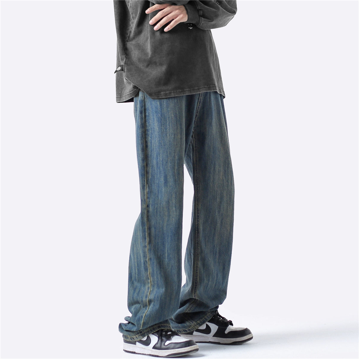 Jeans Men's Straight Retro Loose Fashion Brand Basic Style Trousers Autumn New High Street Wide Leg Washed Pants