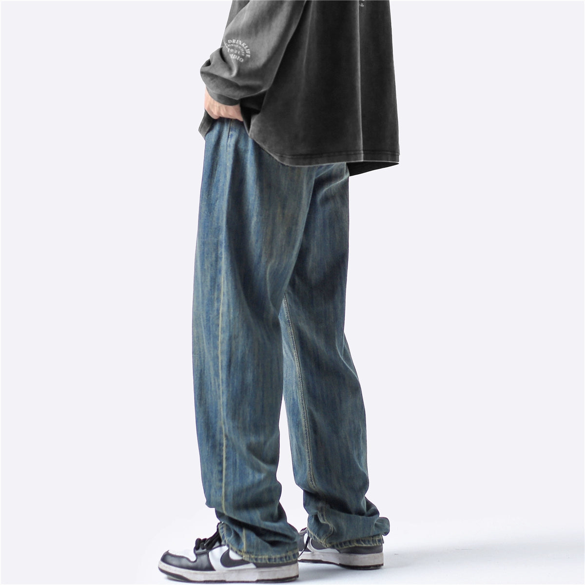Jeans Men's Straight Retro Loose Fashion Brand Basic Style Trousers Autumn New High Street Wide Leg Washed Pants