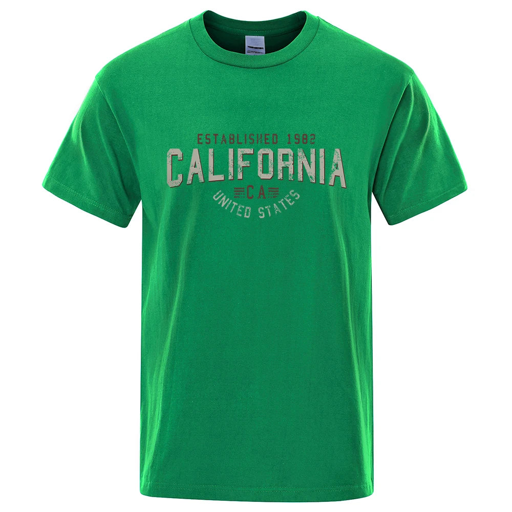 Established 1982 California United States T-Shirt Men Oversized Cotton Summer Tshirt Breathable Loose O-Neck Shirts Hip Hop Tees