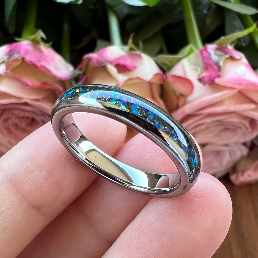 4mm Dropshipping Wholesale Black Tungsten Ring for Women Men Fashion Galaxy Opal Inlay Engagement Wedding Band
