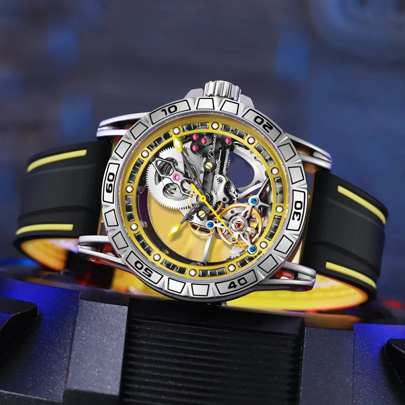Skeleton Men's Watches Luxury Tourbillon Automatic Mechanincal Male Wristwatch Waterproof Rubber Strap Luminous Reloj Hombre