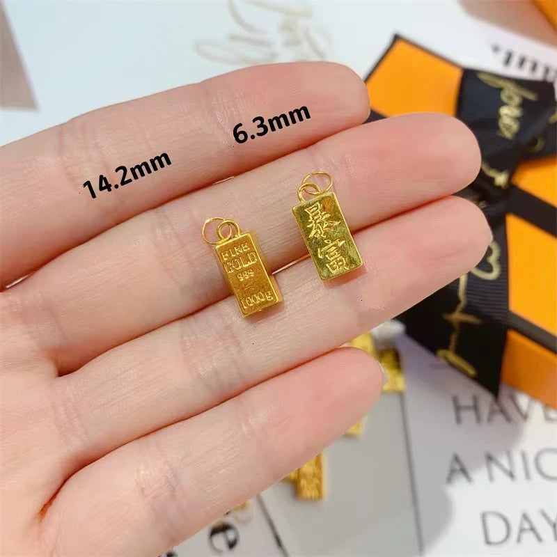 YUNLI Real 24K Pure 999 Gold Pendant Necklace Luxury Gold Bricks Design Pure AU750 Chain for Women Fine Jewelry Gift