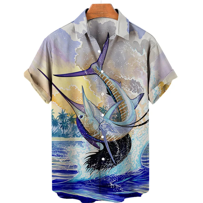 Men's Hawaiian Retro Waves Shirts 3D Printed Short Sleeves casual Lapel Beach Style Tops Fashion Versatile Style Clothing