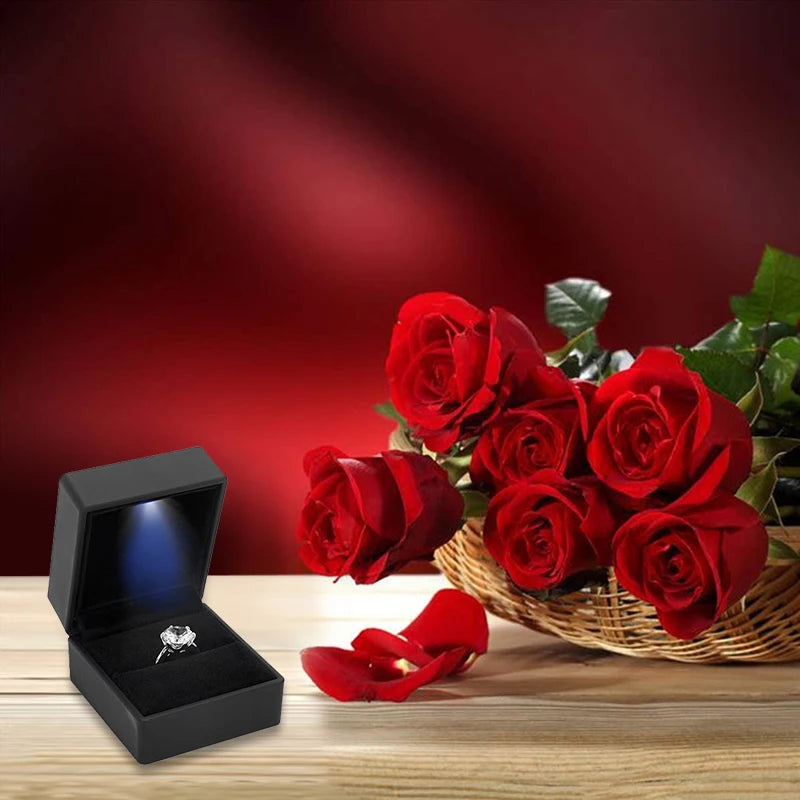 Shaped LED Light Ring Box Velvet Jewelry Display Gift Storage Case Wedding Engagement Proposal Anniversary Boxes