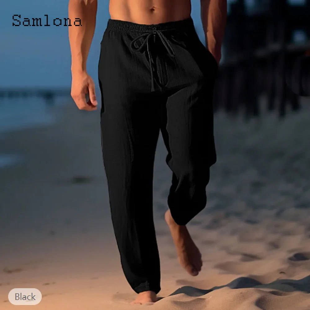 2024 America and Europe Fashion Leisure Cotton Pants Solid White Ankle-Length Trouser Plus Size Men Casual Drawstring Sweatpants