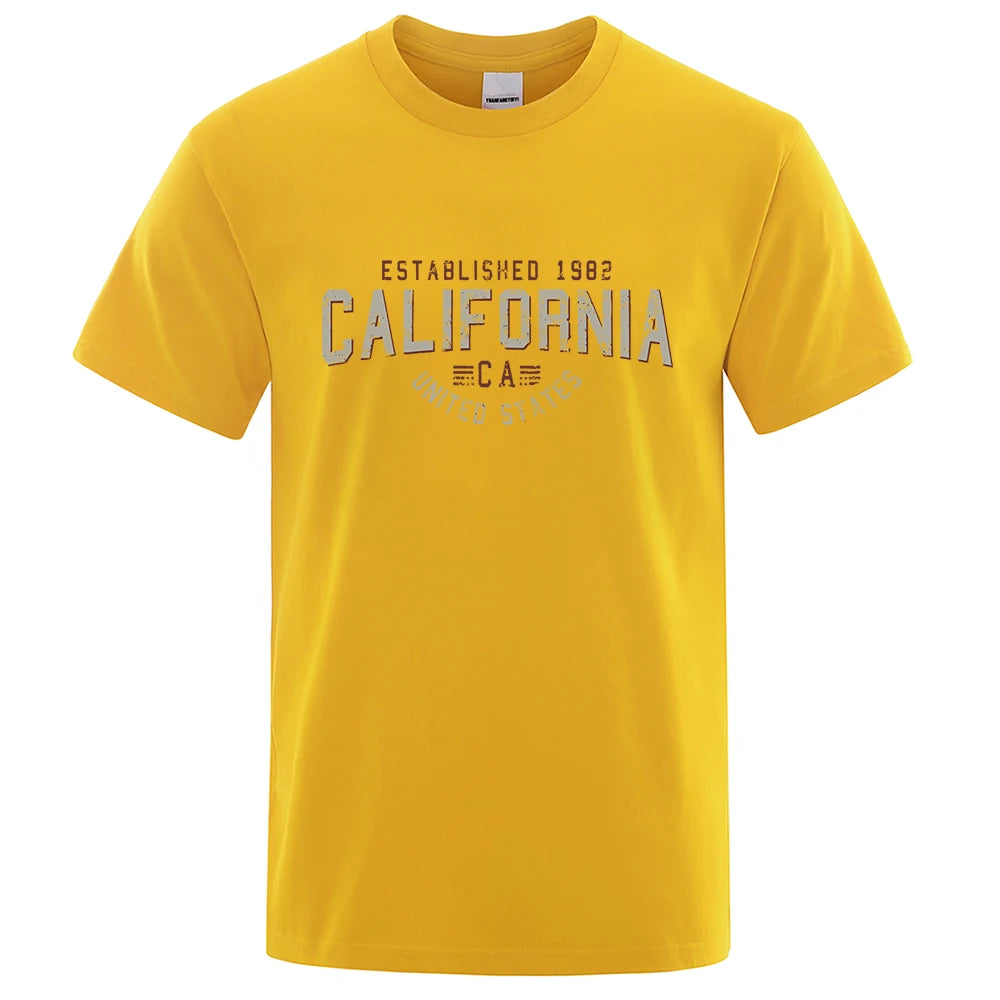 Established 1982 California United States T-Shirt Men Oversized Cotton Summer Tshirt Breathable Loose O-Neck Shirts Hip Hop Tees