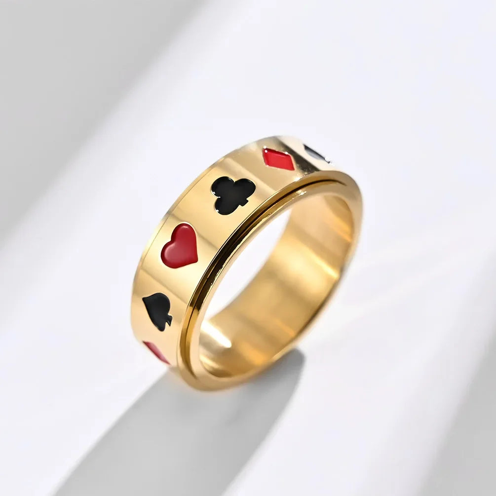 Stainless Steel Ace of Spades Poker Fidget Spinner Ring Playing Cards Lucky Gambling Band for Men Women