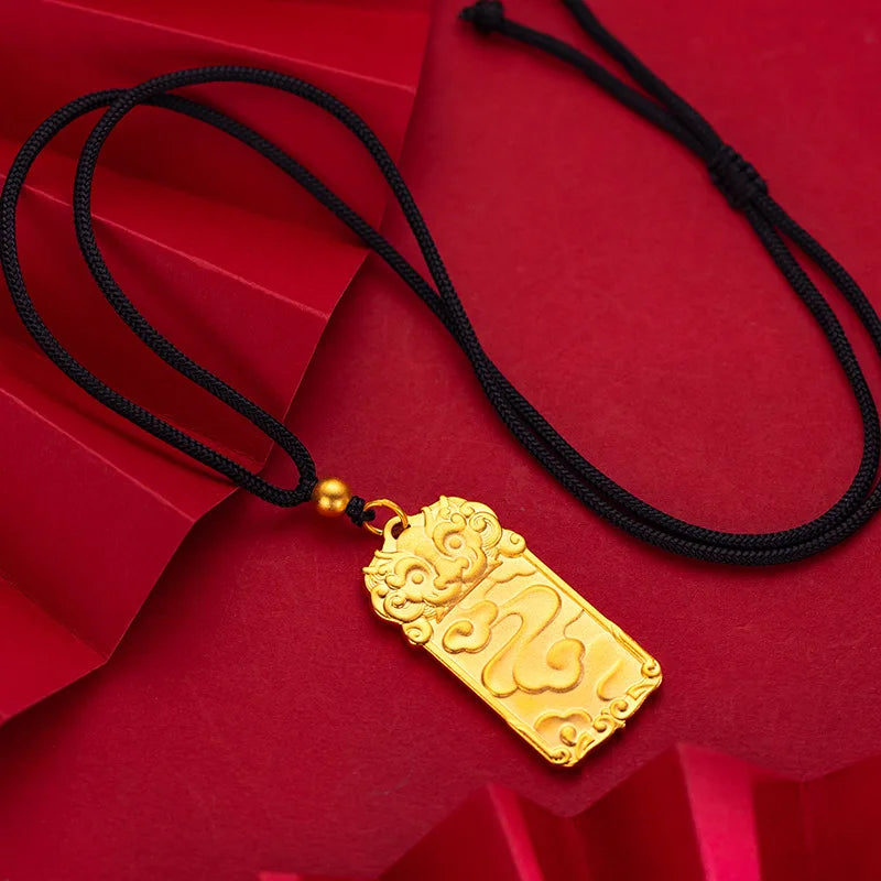 Retro Antique Style Auspicious Cloud Kyrin Pendant 9999 24K Real Gold Men's Nafu Kyrin Peaceful Brand Good Luck Pendants Men