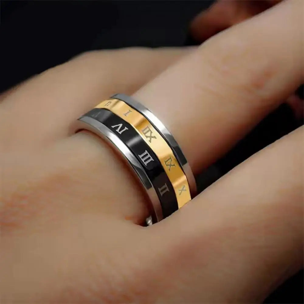 Vintage Roman Numeral Rings For Men Simple Width Stainless Steel Rotatable Rings Temperament Jewelry Gift Accessories