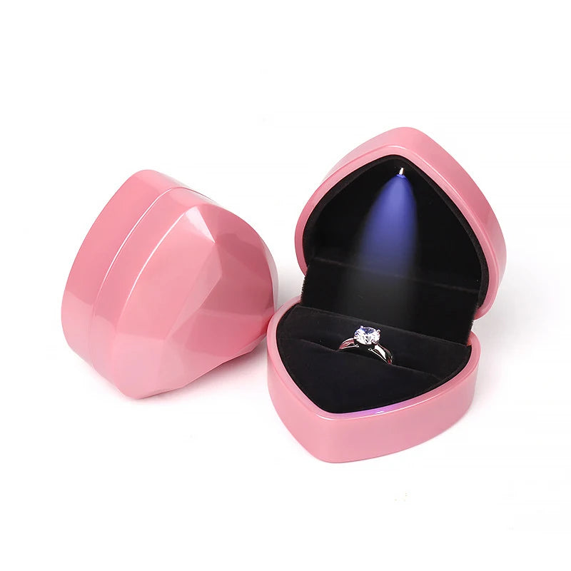 Shaped LED Light Ring Box Velvet Jewelry Display Gift Storage Case Wedding Engagement Proposal Anniversary Boxes