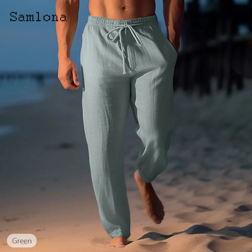 2024 America and Europe Fashion Leisure Cotton Pants Solid White Ankle-Length Trouser Plus Size Men Casual Drawstring Sweatpants