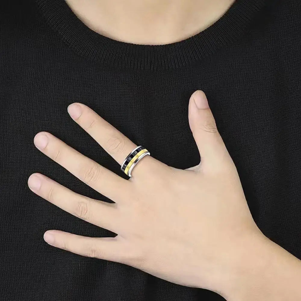Vintage Roman Numeral Rings For Men Simple Width Stainless Steel Rotatable Rings Temperament Jewelry Gift Accessories