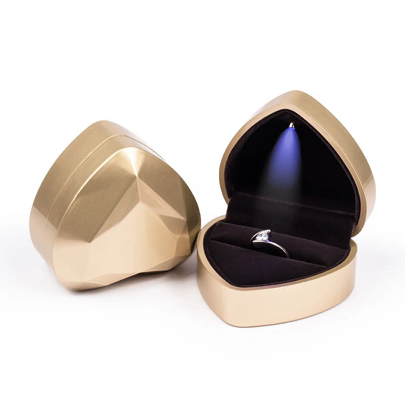 Shaped LED Light Ring Box Velvet Jewelry Display Gift Storage Case Wedding Engagement Proposal Anniversary Boxes