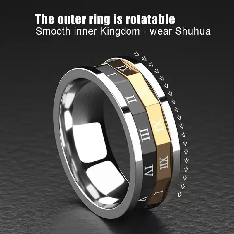 Vintage Roman Numeral Rings For Men Simple Width Stainless Steel Rotatable Rings Temperament Jewelry Gift Accessories