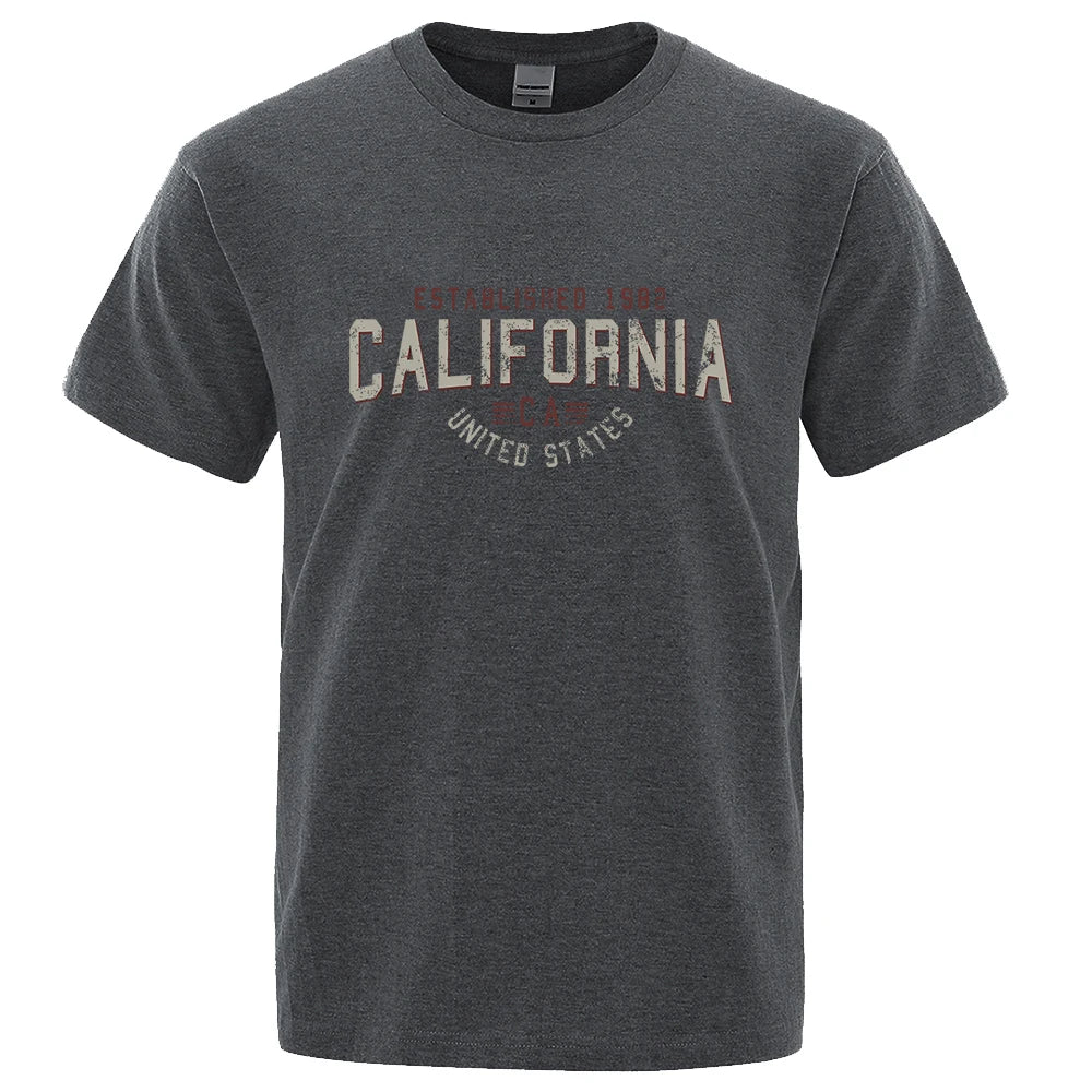 Established 1982 California United States T-Shirt Men Oversized Cotton Summer Tshirt Breathable Loose O-Neck Shirts Hip Hop Tees