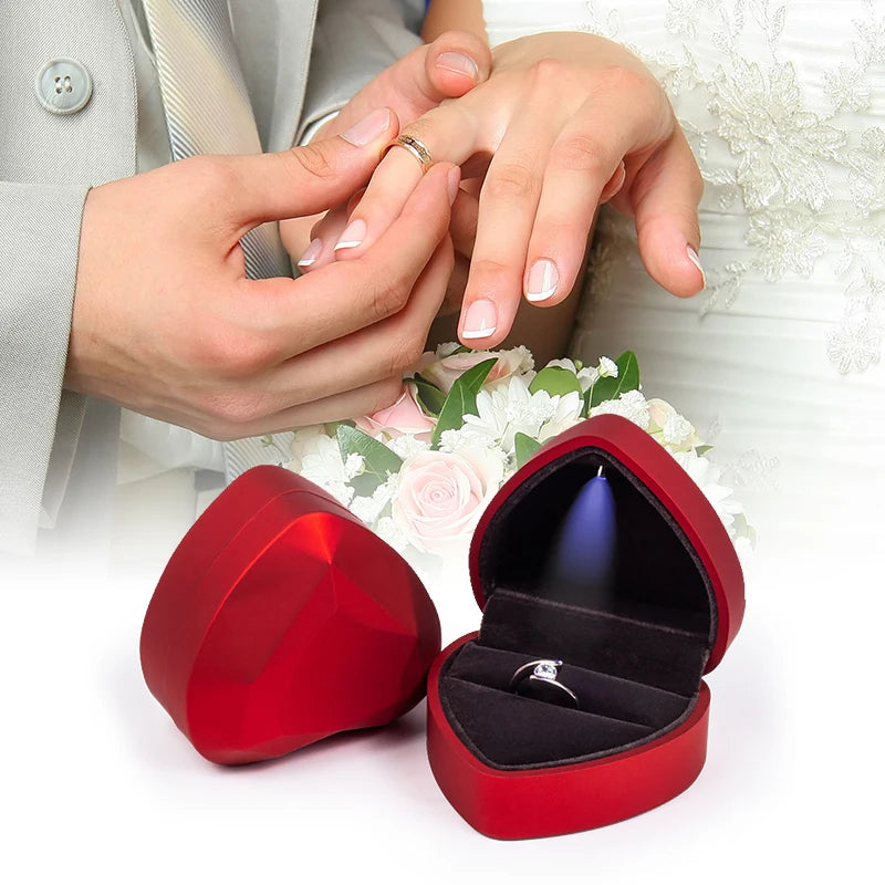 Shaped LED Light Ring Box Velvet Jewelry Display Gift Storage Case Wedding Engagement Proposal Anniversary Boxes