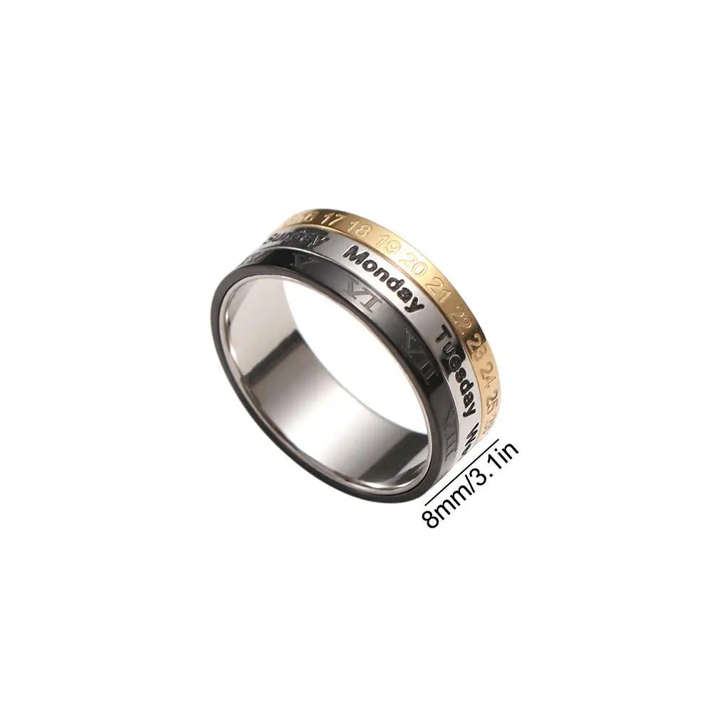 Gifts Male Spinner Cool Punk Titanium Steel Date Time Calendar Joint Ring Fashion Jewelry Finger Ring Men Ring