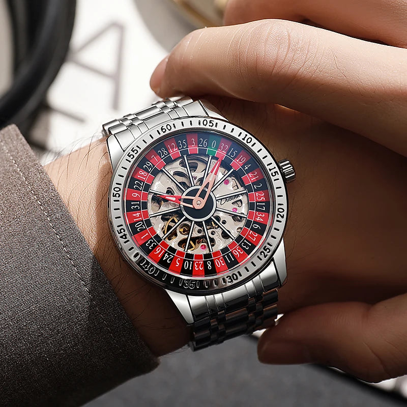 Gambling plate dial Luxury Brand Waterproof Mechanical Watches for Mens Fashion Automatic Skeleton Wristwatch Reloj Hombre
