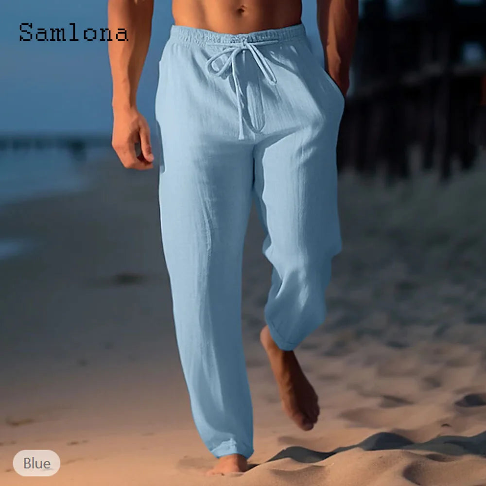 2024 America and Europe Fashion Leisure Cotton Pants Solid White Ankle-Length Trouser Plus Size Men Casual Drawstring Sweatpants