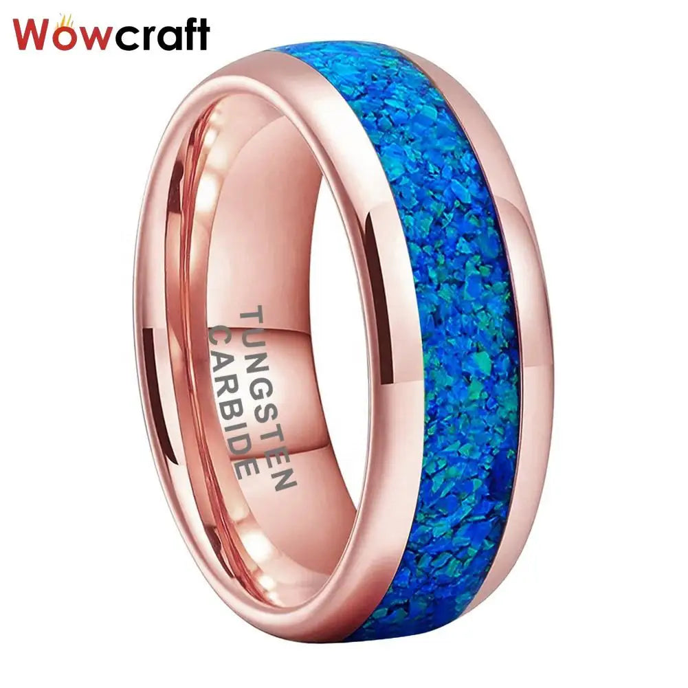 Tungsten Carbide ring for Men Women Fashion Engagement Wedding Band Blue Opal Inlay Comfort Fit
