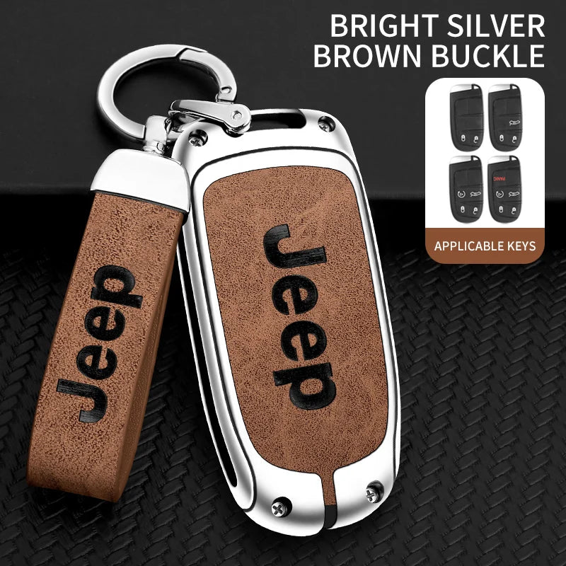 Zinc Alloy Leather Car Logo Key Cover Case For Jeep Grand Cherokee XJ Renegade Compass Wrangler JK TJ Patriot SRT Trail Hawk