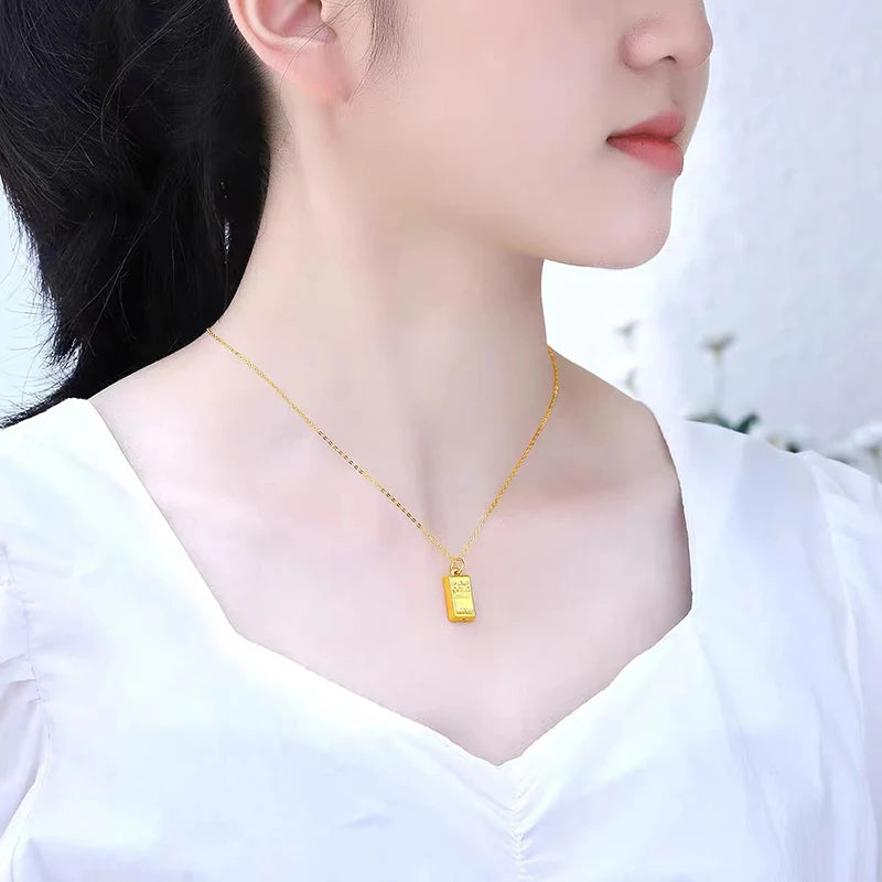 YUNLI Real 24K Pure 999 Gold Pendant Necklace Luxury Gold Bricks Design for Women Fine Jewelry Gift