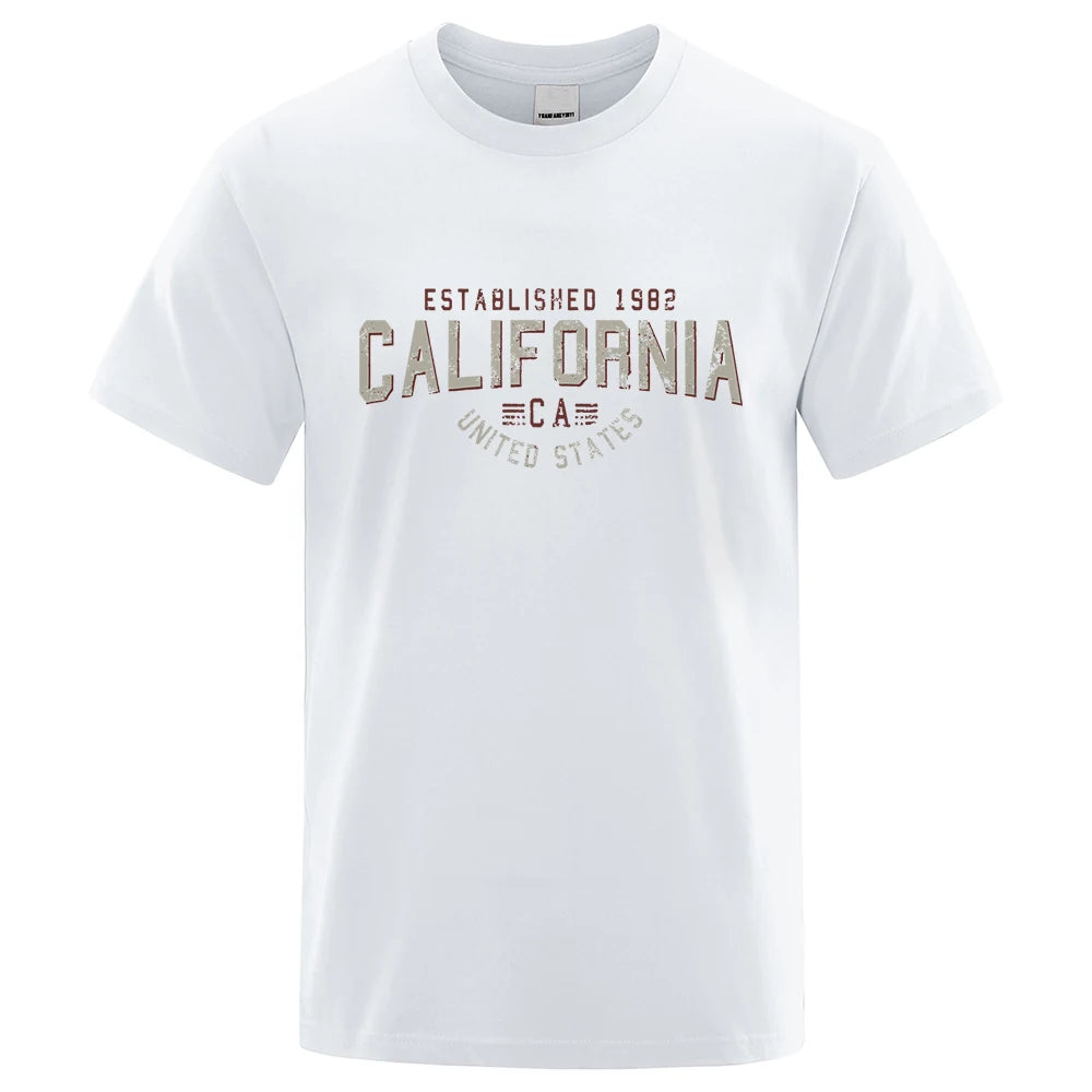 Established 1982 California United States T-Shirt Men Oversized Cotton Summer Tshirt Breathable Loose O-Neck Shirts Hip Hop Tees
