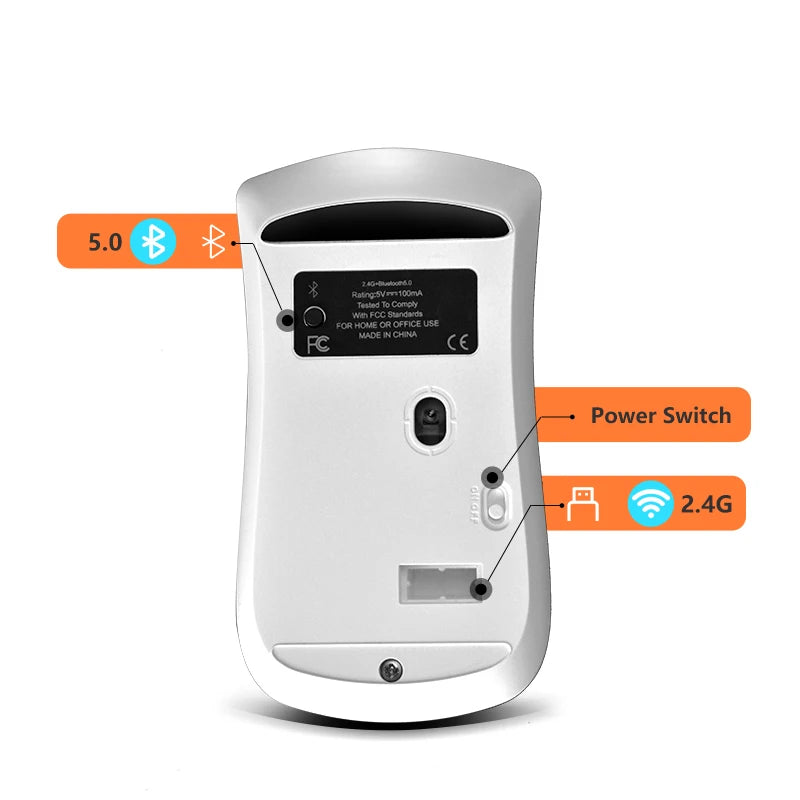Wireless Bluetooth Dual Mode Silent Mouse, Bluetooth Mode, Dual Mode Design, Silent Click, 2.4G Optical Cordless Mouse, Laptop M