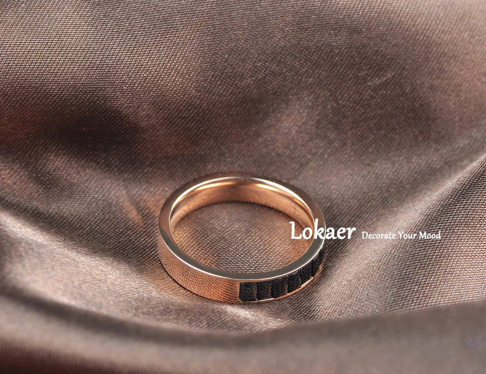 Lokaer Classic Stainless Steel Rings Inlay Black Rectangle Cubic Zircon Wedding Engagement Ring For Women Bridal Sets R17027