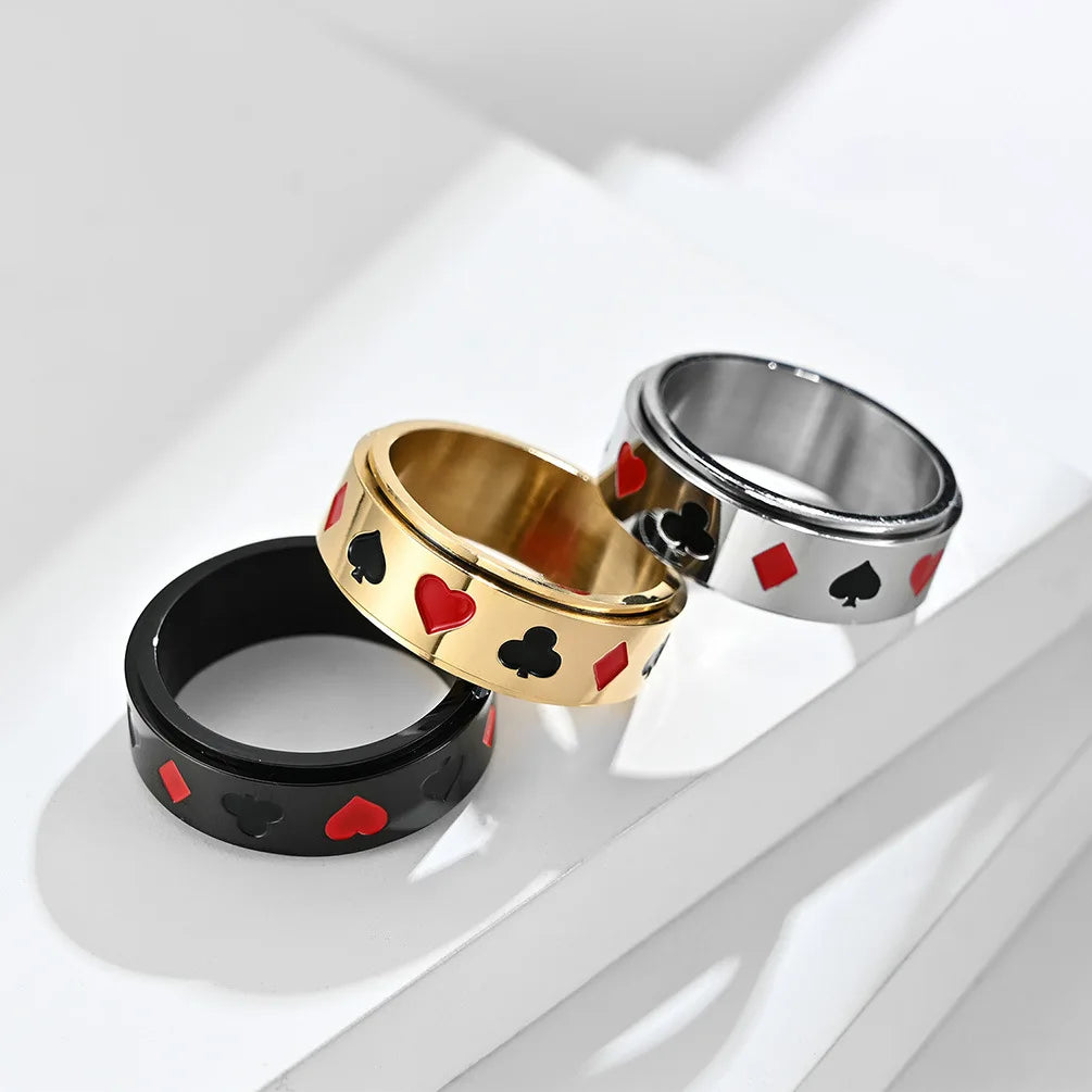 Stainless Steel Ace of Spades Poker Fidget Spinner Ring Playing Cards Lucky Gambling Band for Men Women