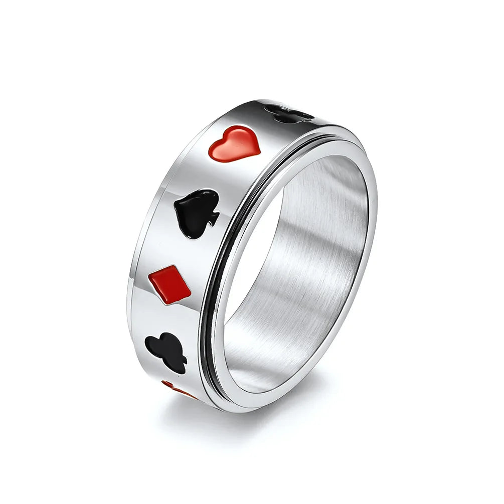 Stainless Steel Ace of Spades Poker Fidget Spinner Ring Playing Cards Lucky Gambling Band for Men Women