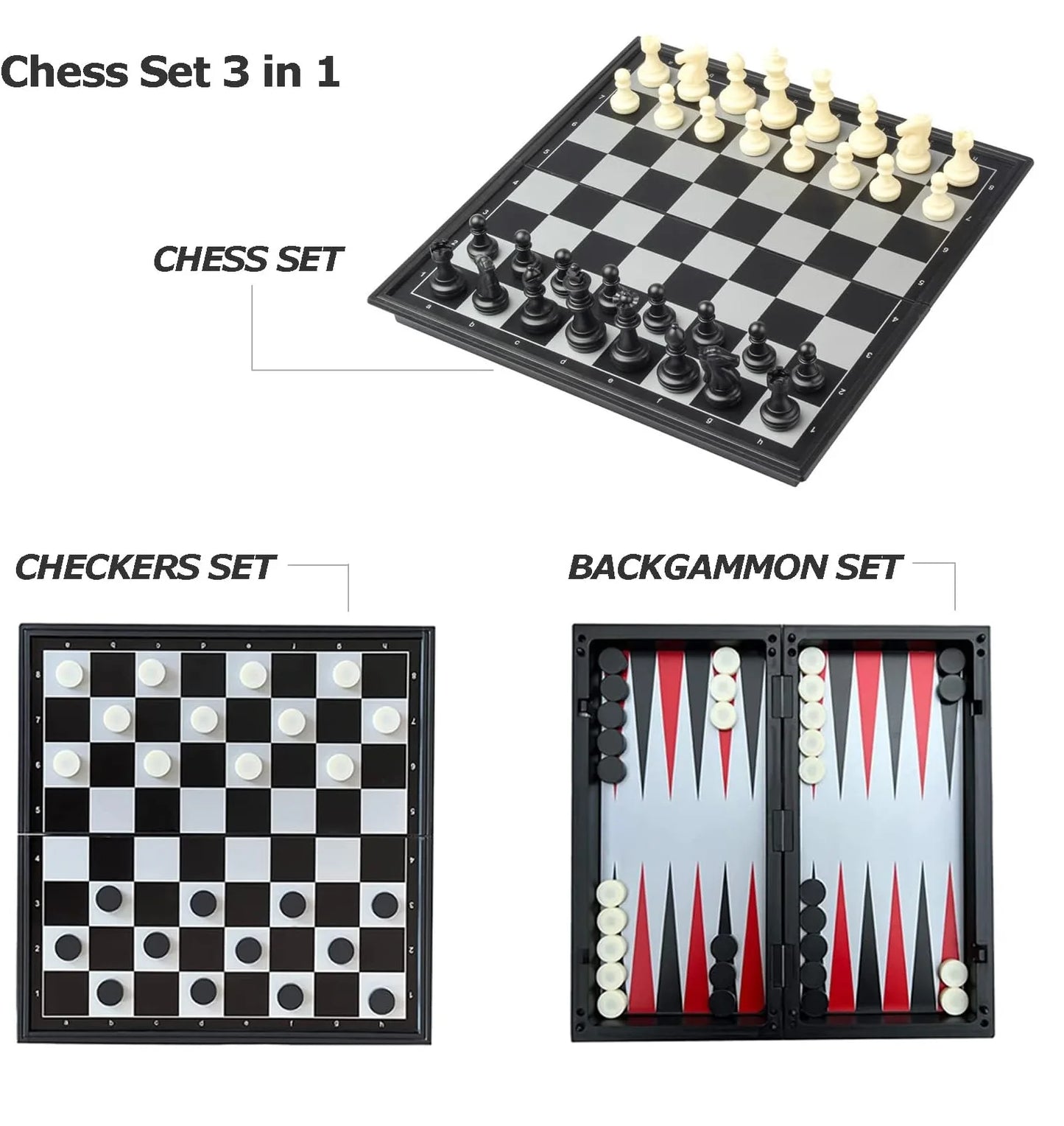3-in-1 Magnetic Chess Set Board Game Tabletop Game Casual Intellectual Toy for Adults & Kids, with Storage Box, Holiday Birthday