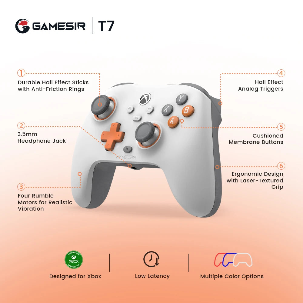GameSir T7 Xbox Controller Wired Gamepad with Hall Effect Joystick for Xbox Series X, Xbox Series S, Xbox One game console