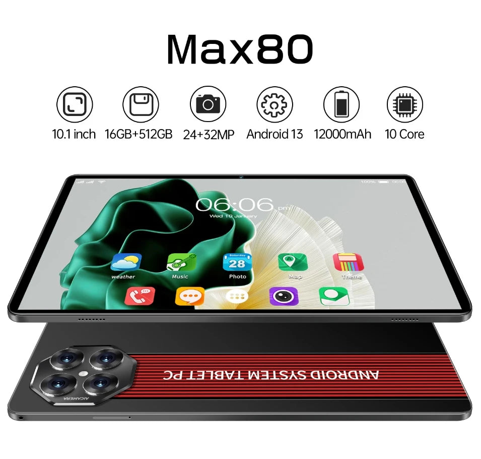 Max80 Tablets Android 2025 10.1-Inch High-Definition Screen Android Intelligent Calling Pad WiFi Smart Tablet