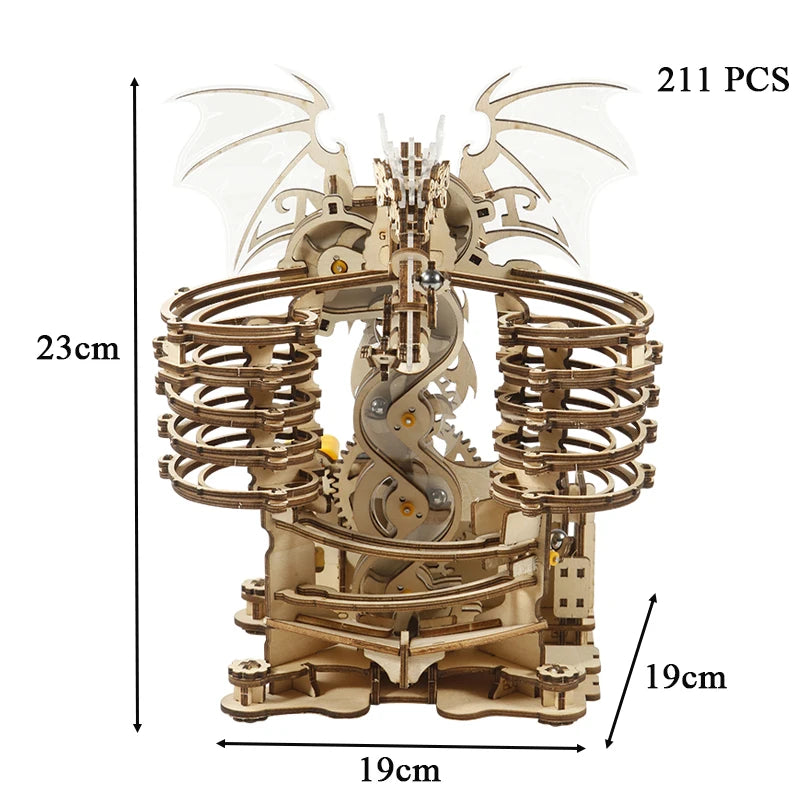 3D Wooden Puzzle DIY High Complexity Marble Run Puzzle Set Dragon Jigsaw Model Kits Building Block Educational Gift For Kids