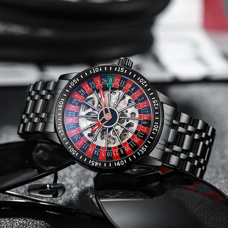 Gambling plate dial Luxury Brand Waterproof Mechanical Watches for Mens Fashion Automatic Skeleton Wristwatch Reloj Hombre