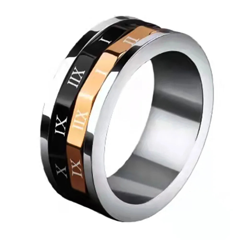 Vintage Roman Numeral Rings For Men Simple Width Stainless Steel Rotatable Rings Temperament Jewelry Gift Accessories