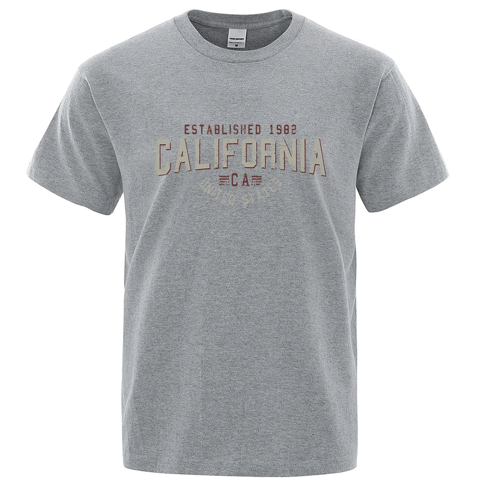 Established 1982 California United States T-Shirt Men Oversized Cotton Summer Tshirt Breathable Loose O-Neck Shirts Hip Hop Tees