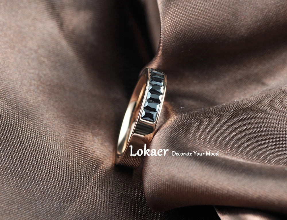Lokaer Classic Stainless Steel Rings Inlay Black Rectangle Cubic Zircon Wedding Engagement Ring For Women Bridal Sets R17027