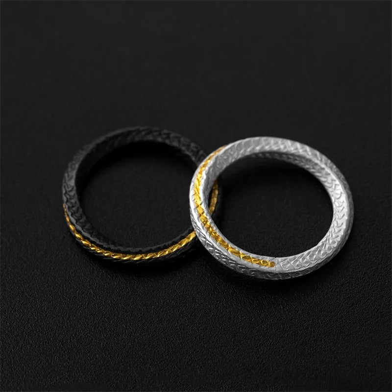 Couple Ring For Lover Anniversary Accessories Simple Trendy Snake Pattern Ring Men Collision Black Gold Color Jewelry Adjustable