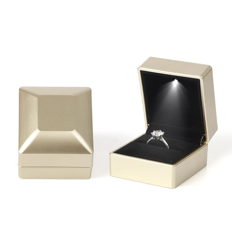 Shaped LED Light Ring Box Velvet Jewelry Display Gift Storage Case Wedding Engagement Proposal Anniversary Boxes