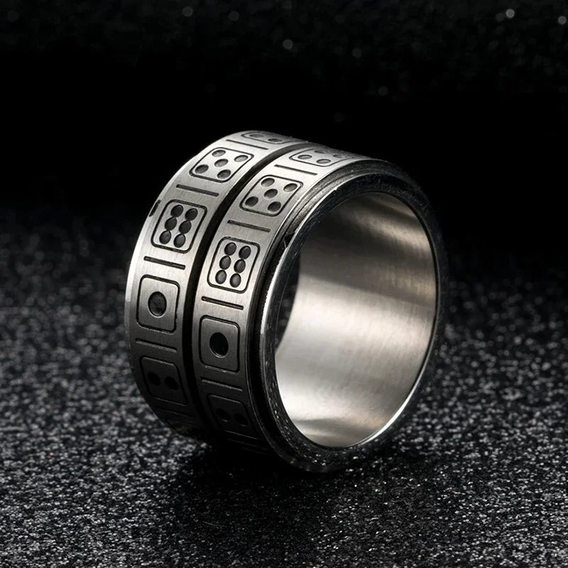 New Design Double Dice Ring Men Punk Rotatable Lucky Ring Stainless Steel Punk Spinner Ring