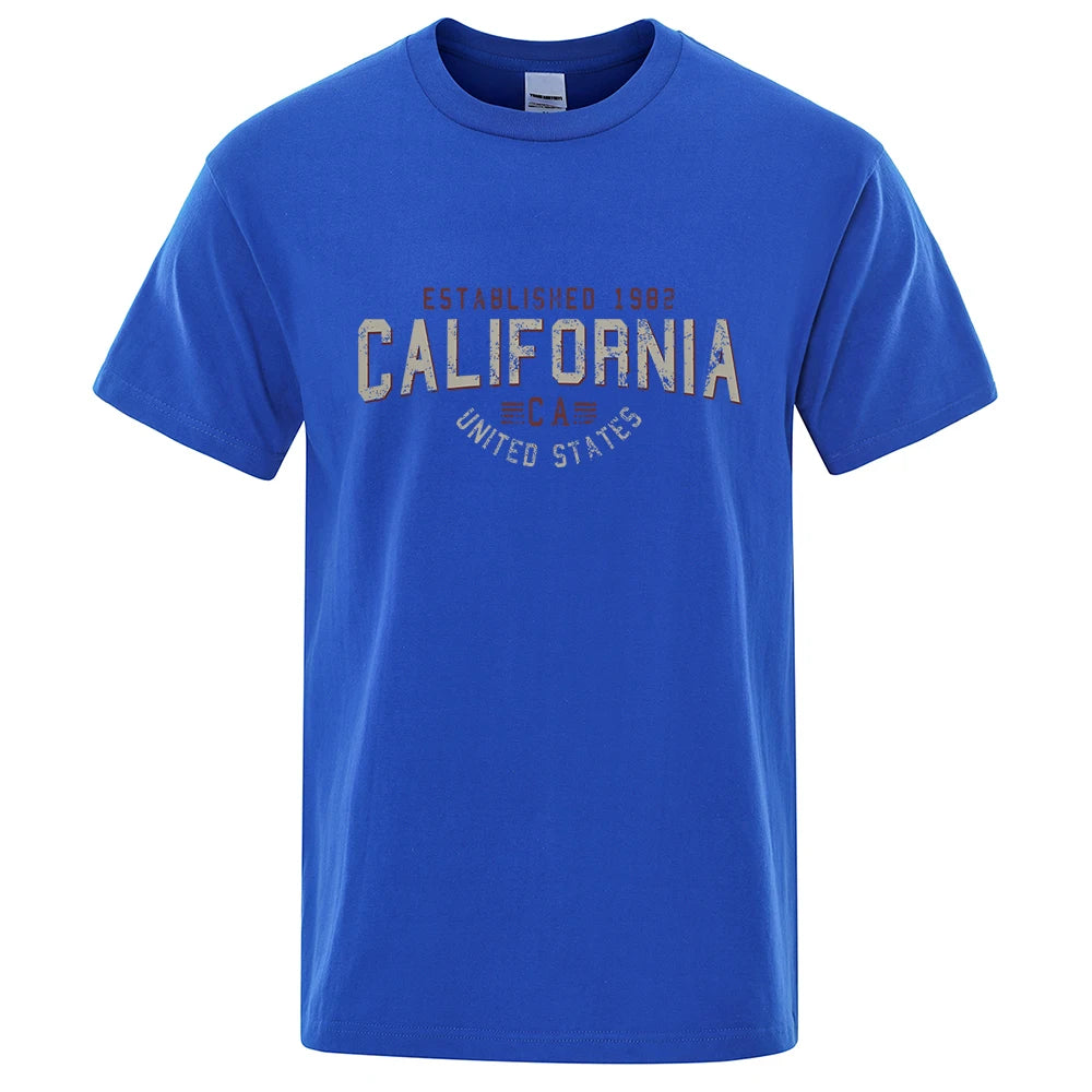 Established 1982 California United States T-Shirt Men Oversized Cotton Summer Tshirt Breathable Loose O-Neck Shirts Hip Hop Tees