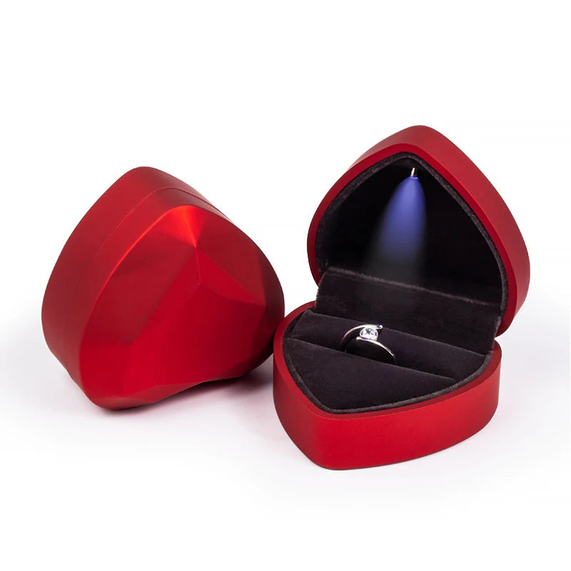 Shaped LED Light Ring Box Velvet Jewelry Display Gift Storage Case Wedding Engagement Proposal Anniversary Boxes