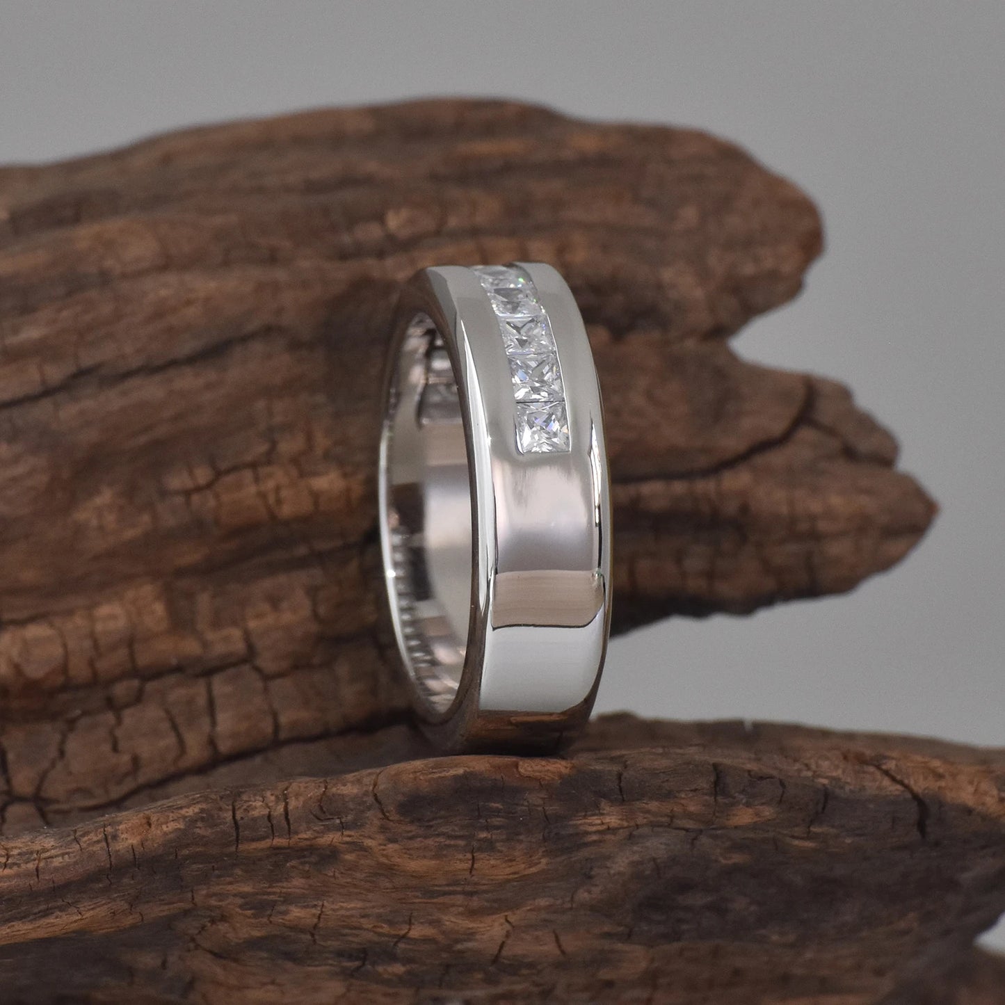 Newshe 925 Sterling Silver Moissanite Mens Wedding Band Half Eternity Princess Cut Lab Created Diamond Ring Luxury Jewelry