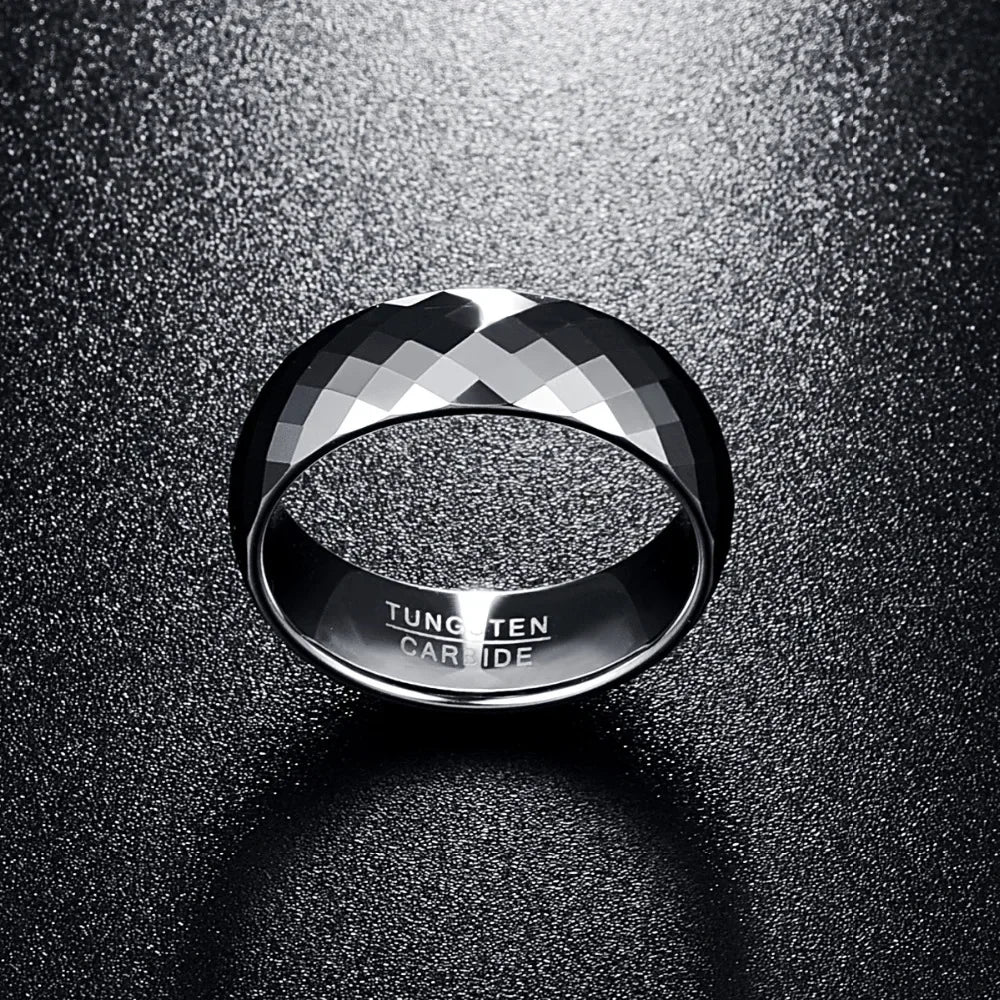 NUNCAD Men's 7.5mm Tungsten Carbide Ring Wedding Band Multi-Faceted High Polished Domed Comfort Fit Size 7-12