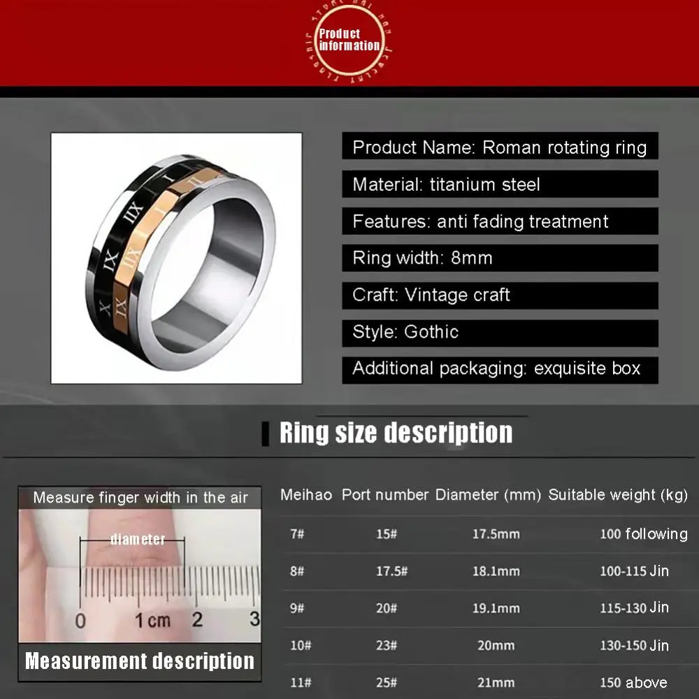 Vintage Roman Numeral Rings For Men Simple Width Stainless Steel Rotatable Rings Temperament Jewelry Gift Accessories