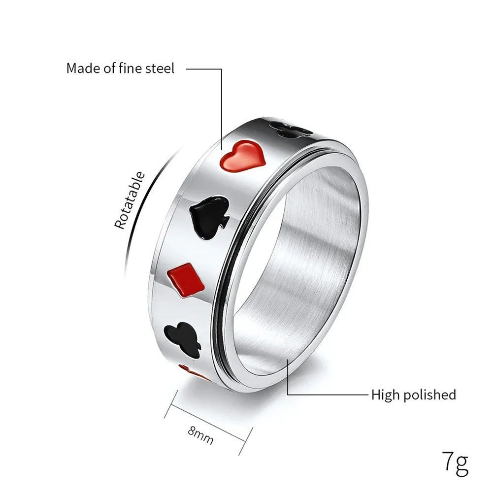 Stainless Steel Ace of Spades Poker Fidget Spinner Ring Playing Cards Lucky Gambling Band for Men Women