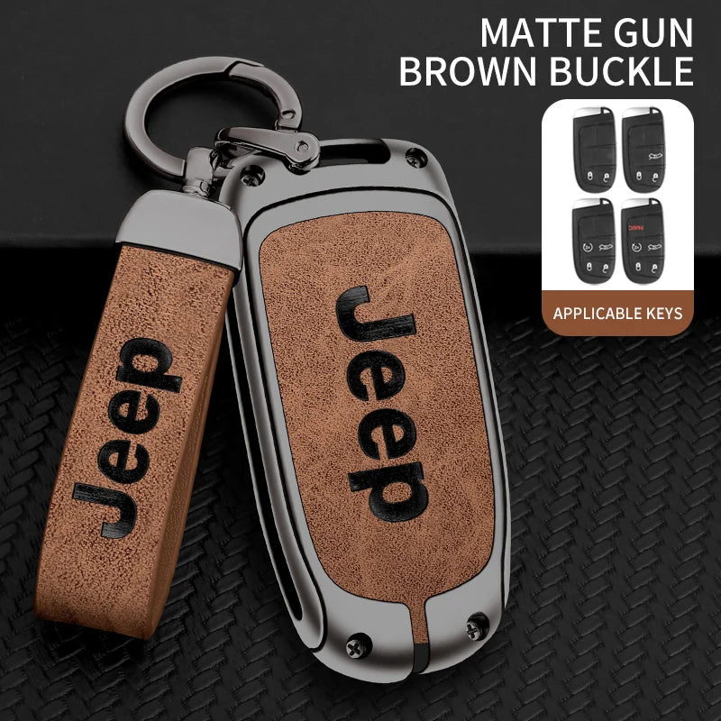 Zinc Alloy Leather Car Logo Key Cover Case For Jeep Grand Cherokee XJ Renegade Compass Wrangler JK TJ Patriot SRT Trail Hawk