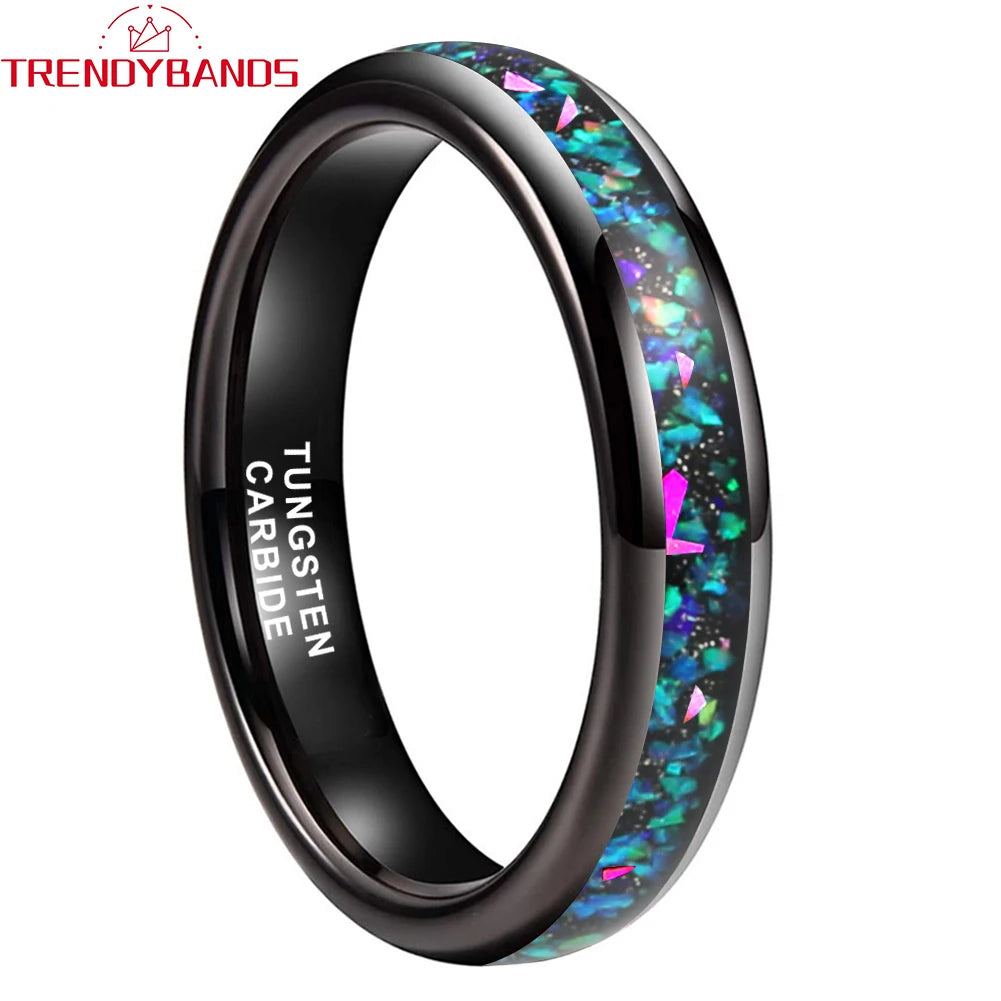 4mm Dropshipping Wholesale Black Tungsten Ring for Women Men Fashion Galaxy Opal Inlay Engagement Wedding Band